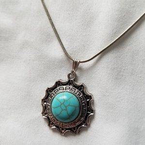Grecian Turquoise Greek Key Design Necklace